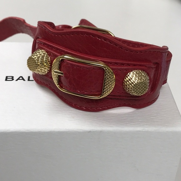 Balenciaga Classic Buckle Red Leather Bangle - Picture 6 of 7